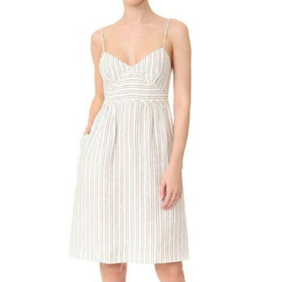Theory Malaena Narrow Vertical Pin Stripe Linen 10 Mini Pocket Dress $325 * - Picture 1 of 5